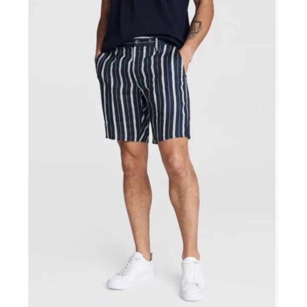 rag & bone Men’s Perry Printed Linen Short Stripe Navy Casual Preppy Size 38 NEW